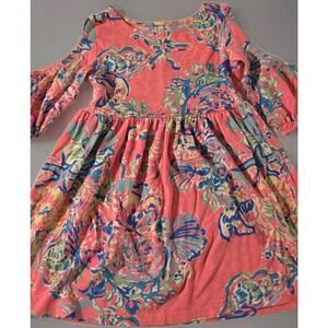 Lilly Pulitzer Dress Girls Size S 4-5T‎ Pink Floral Flowers 3/4 Sleeve Beach